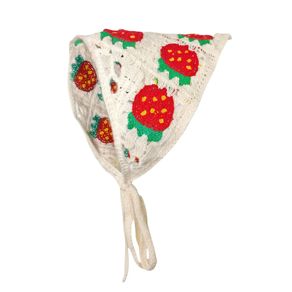 1 pcs women's hair scarf fashionable sweet rustic style knitted flower triangular headscarf cute kawaii Ladies' hair accessories