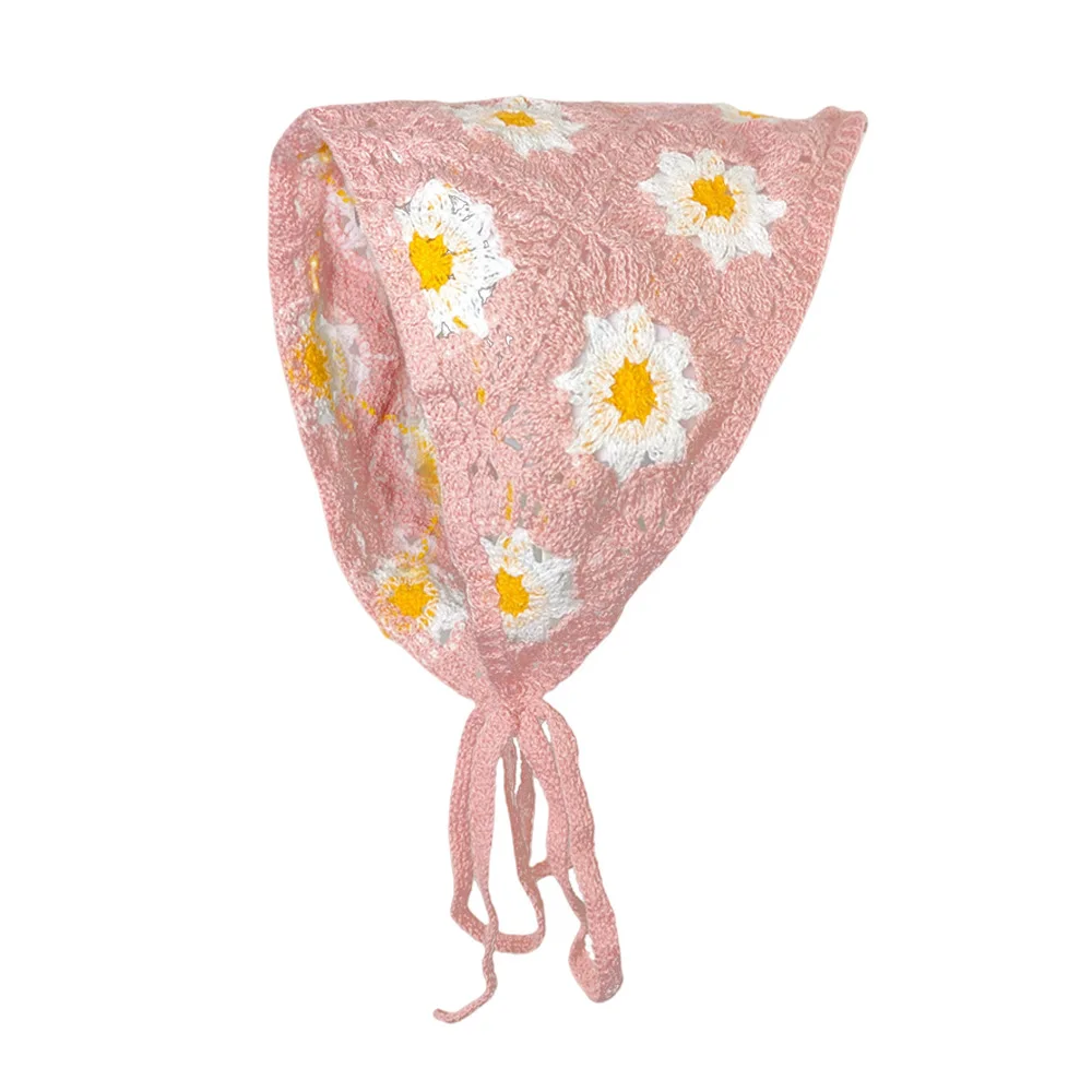 1 pcs women's hair scarf fashionable sweet rustic style knitted flower triangular headscarf cute kawaii Ladies' hair accessories