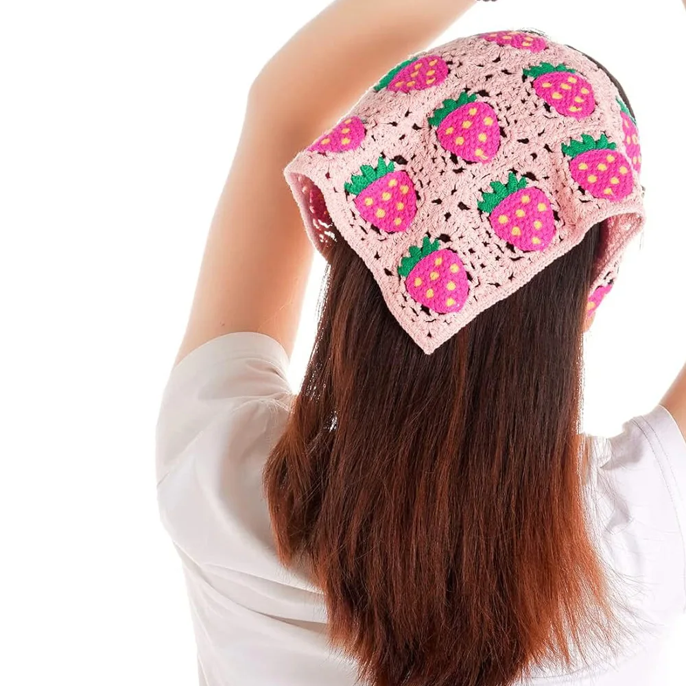 1 pcs women's hair scarf fashionable sweet rustic style knitted flower triangular headscarf cute kawaii Ladies' hair accessories