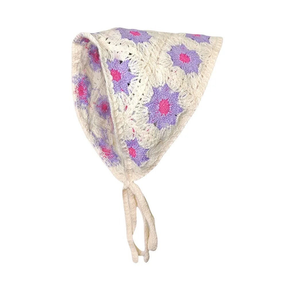 1 pcs women's hair scarf fashionable sweet rustic style knitted flower triangular headscarf cute kawaii Ladies' hair accessories