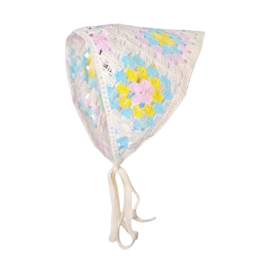1 pcs women's hair scarf fashionable sweet rustic style knitted flower triangular headscarf cute kawaii Ladies' hair accessories