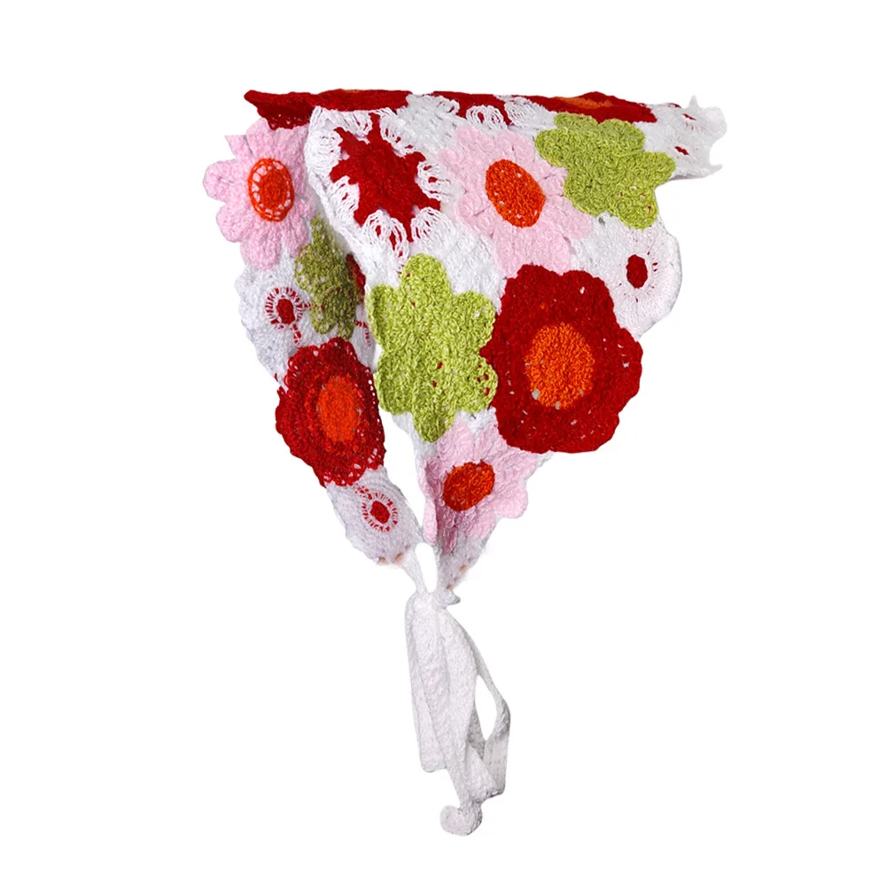 1 pcs women's hair scarf fashionable sweet rustic style knitted flower triangular headscarf cute kawaii Ladies' hair accessories