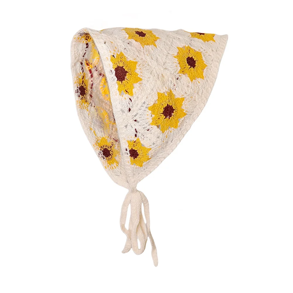 1 pcs women's hair scarf fashionable sweet rustic style knitted flower triangular headscarf cute kawaii Ladies' hair accessories