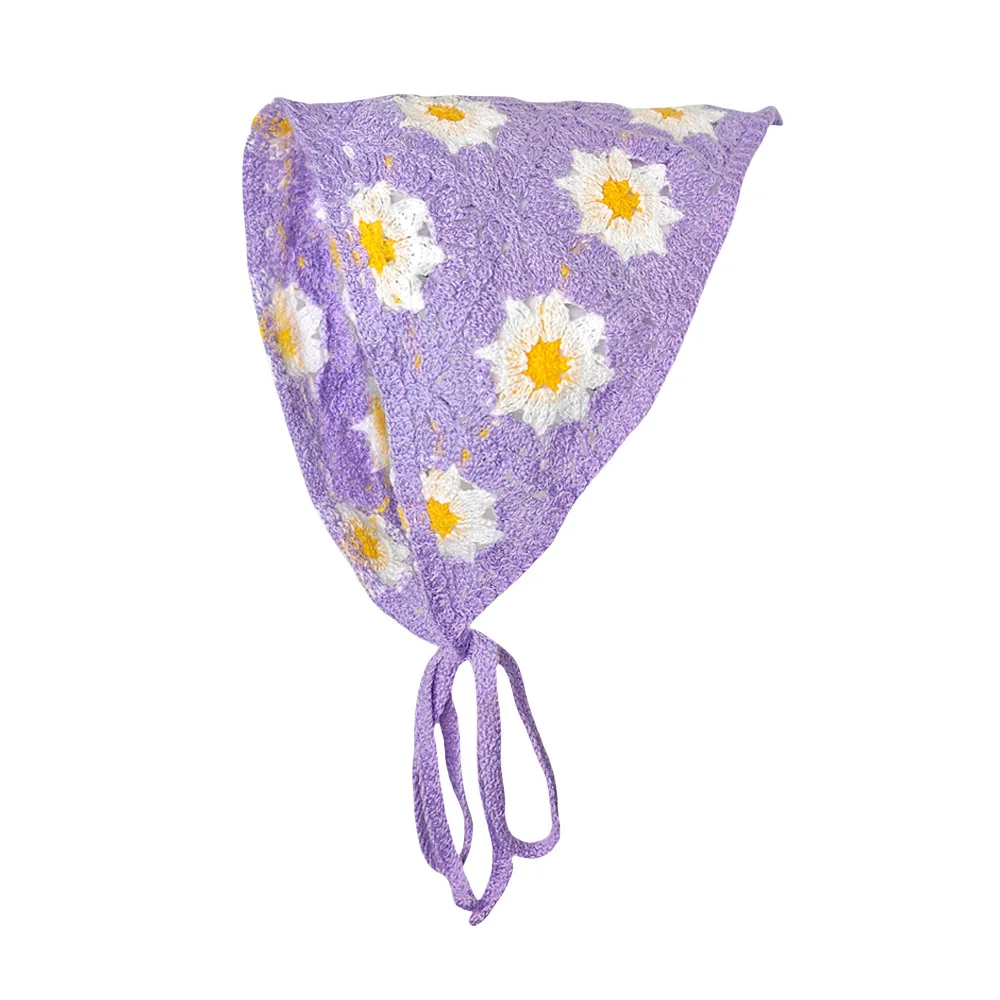 1 pcs women's hair scarf fashionable sweet rustic style knitted flower triangular headscarf cute kawaii Ladies' hair accessories