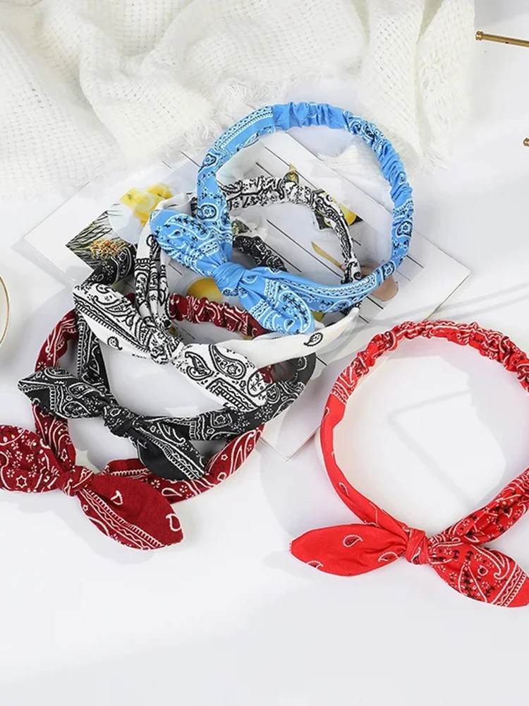 Vintage Cross Knot Elastic Hairbands Turban Bandanas Girls Hair Hands Hair Accessories Boho Women Soft Paisley Print Headbands