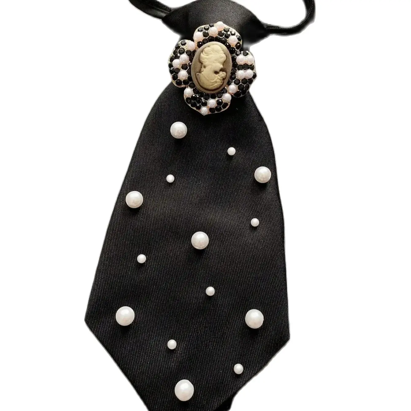 Original Niche Design: 1 Piece of Beauty Portrait Casual Tie with Artificial Pearls, Detachable and Adjustable, Suitable for Pairing with Shirts, Ideal for Parties, Outings, and Holiday Outfits