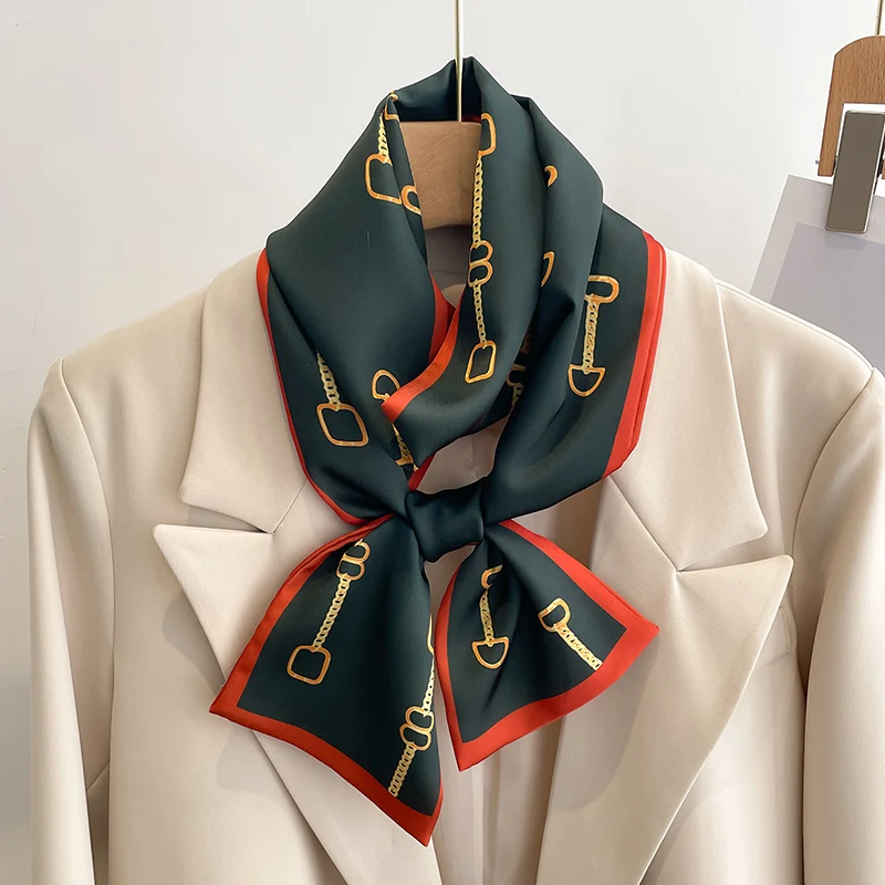 Women Silk Feel Printed Design Scarf Shawl Fashion Luxury Long Narrow Small Silk Scarves Ladies Headband Headscarve bags wrap