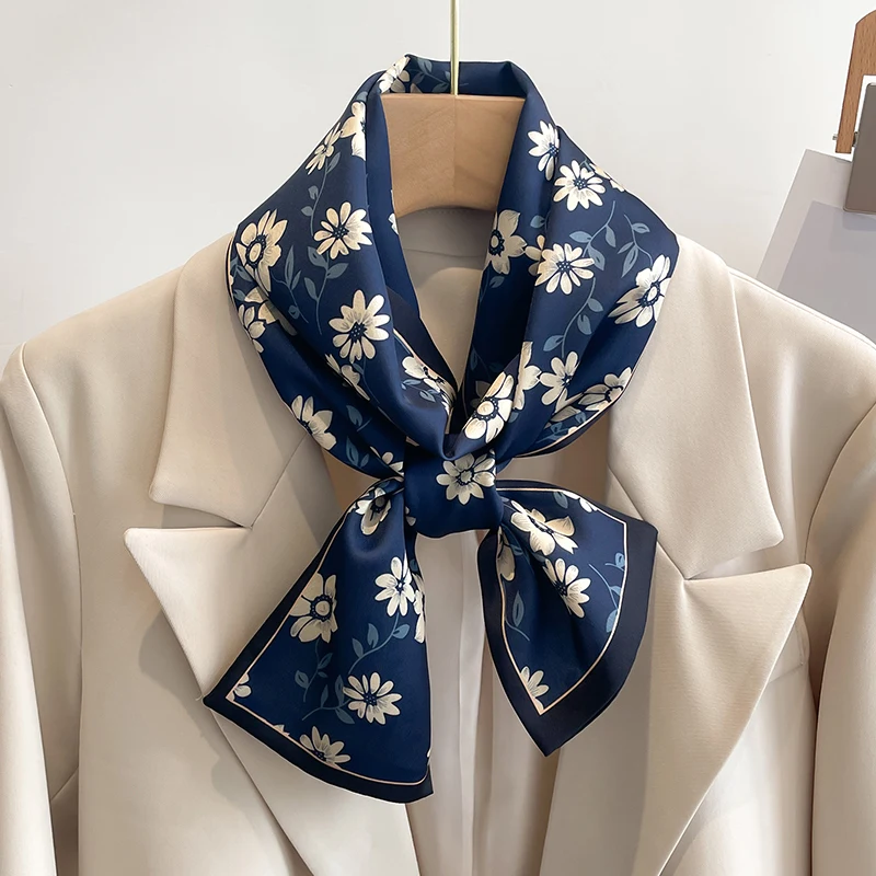 Women Silk Feel Printed Design Scarf Shawl Fashion Luxury Long Narrow Small Silk Scarves Ladies Headband Headscarve bags wrap