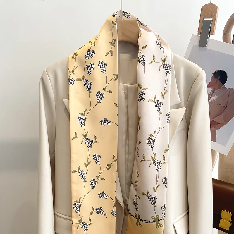 Women Silk Feel Printed Design Scarf Shawl Fashion Luxury Long Narrow Small Silk Scarves Ladies Headband Headscarve bags wrap