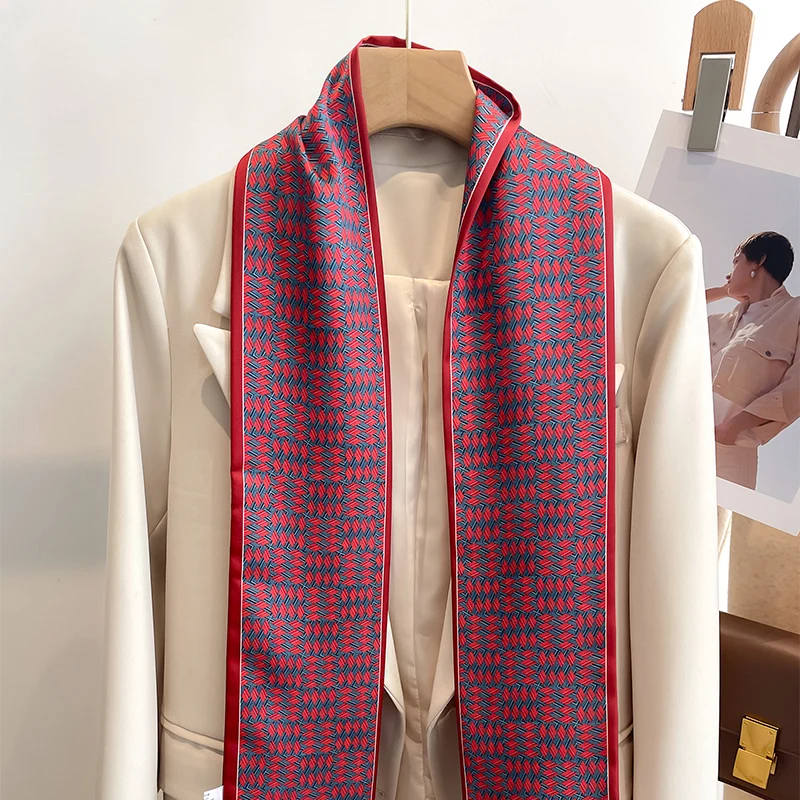 Women Silk Feel Printed Design Scarf Shawl Fashion Luxury Long Narrow Small Silk Scarves Ladies Headband Headscarve bags wrap