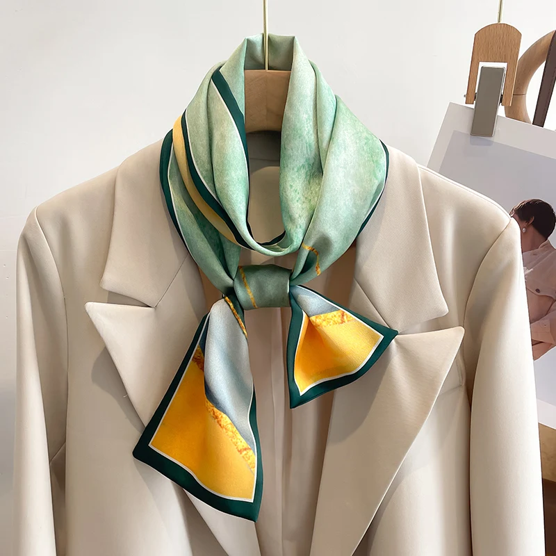 Women Silk Feel Printed Design Scarf Shawl Fashion Luxury Long Narrow Small Silk Scarves Ladies Headband Headscarve bags wrap