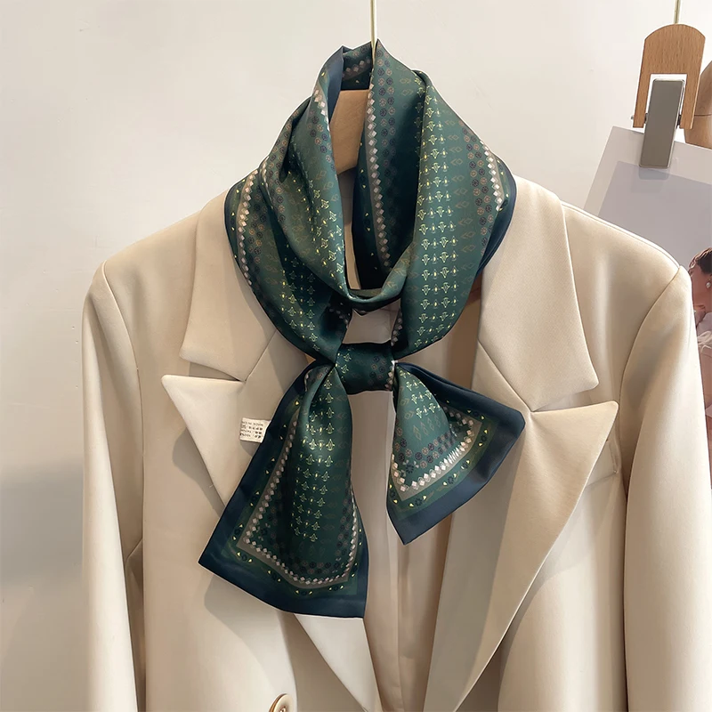 Women Silk Feel Printed Design Scarf Shawl Fashion Luxury Long Narrow Small Silk Scarves Ladies Headband Headscarve bags wrap