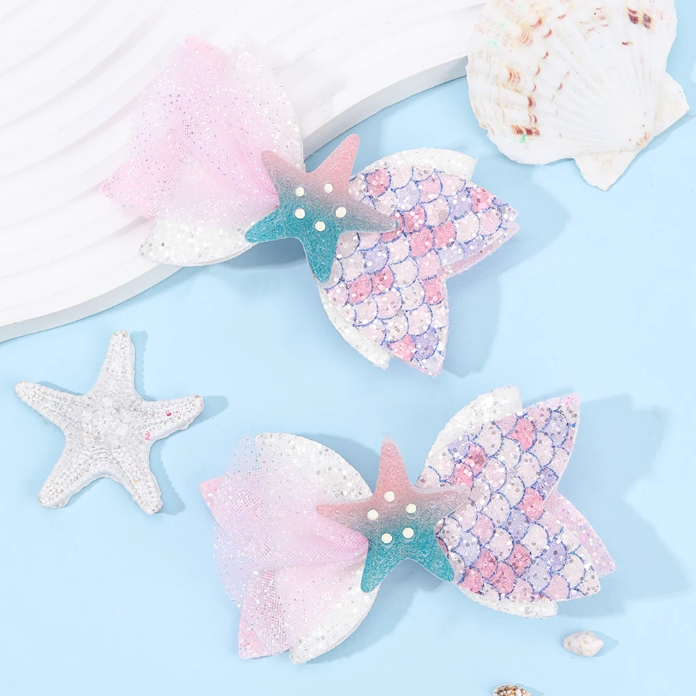 2Pcs Rainbow Unicorn Cartoon Hair Clip Kawaii Sweet Pastel Glitter Bow Hairpin For Girls & Kids Headwear Children's Accessories