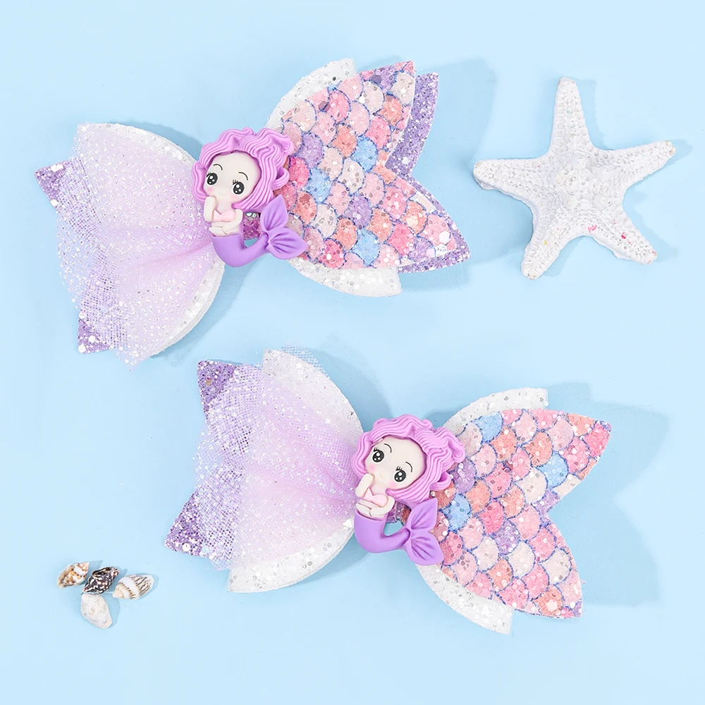 2Pcs Rainbow Unicorn Cartoon Hair Clip Kawaii Sweet Pastel Glitter Bow Hairpin For Girls & Kids Headwear Children's Accessories
