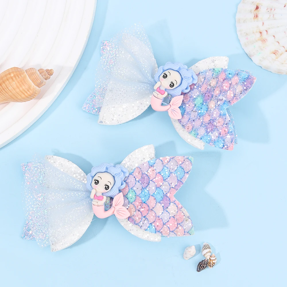 2Pcs Rainbow Unicorn Cartoon Hair Clip Kawaii Sweet Pastel Glitter Bow Hairpin For Girls & Kids Headwear Children's Accessories