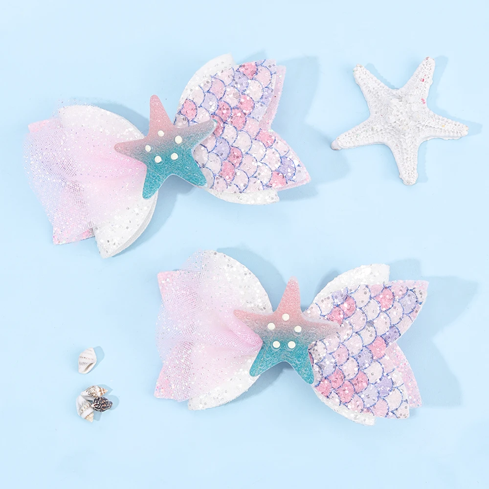 2Pcs Rainbow Unicorn Cartoon Hair Clip Kawaii Sweet Pastel Glitter Bow Hairpin For Girls & Kids Headwear Children's Accessories