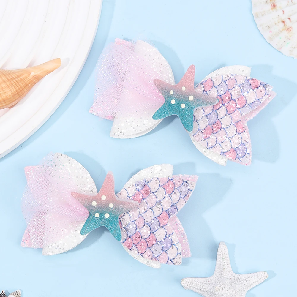 2Pcs Rainbow Unicorn Cartoon Hair Clip Kawaii Sweet Pastel Glitter Bow Hairpin For Girls & Kids Headwear Children's Accessories