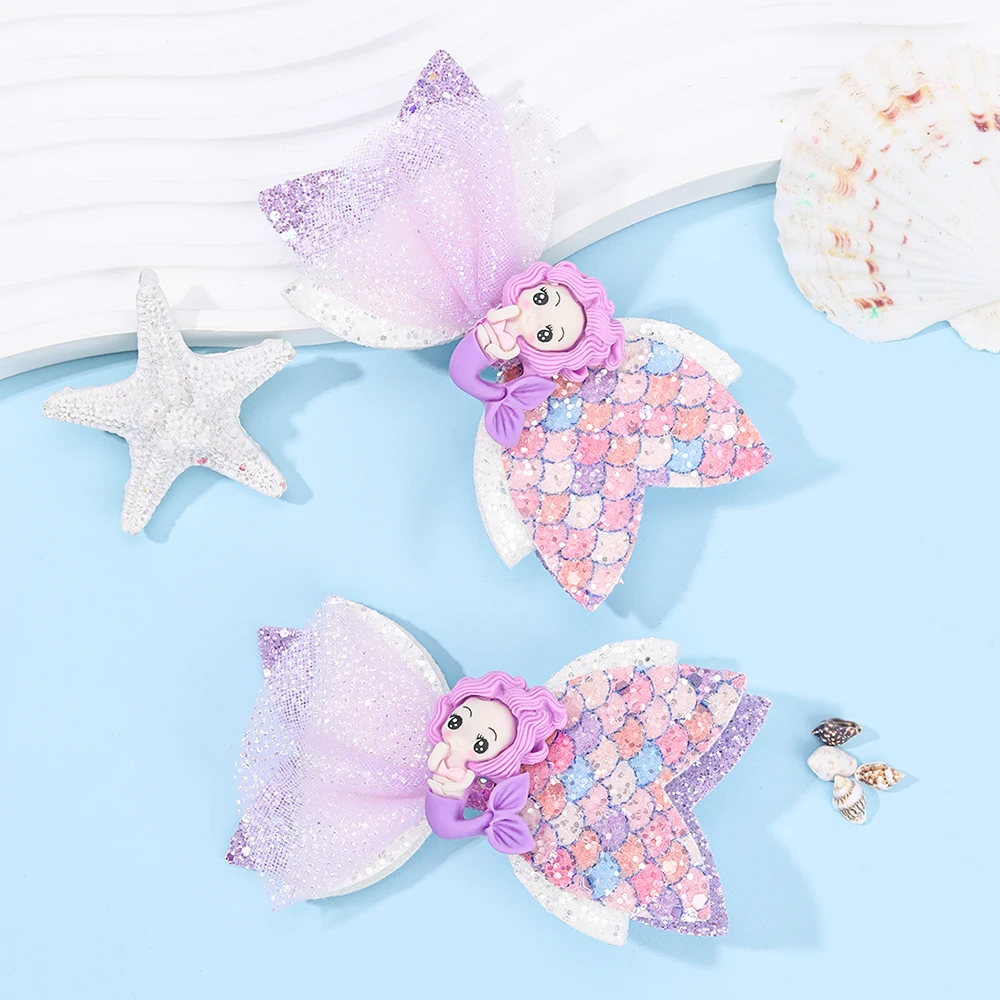2Pcs Rainbow Unicorn Cartoon Hair Clip Kawaii Sweet Pastel Glitter Bow Hairpin For Girls & Kids Headwear Children's Accessories