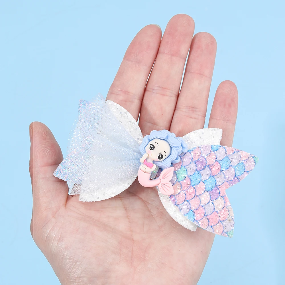 2Pcs Rainbow Unicorn Cartoon Hair Clip Kawaii Sweet Pastel Glitter Bow Hairpin For Girls & Kids Headwear Children's Accessories