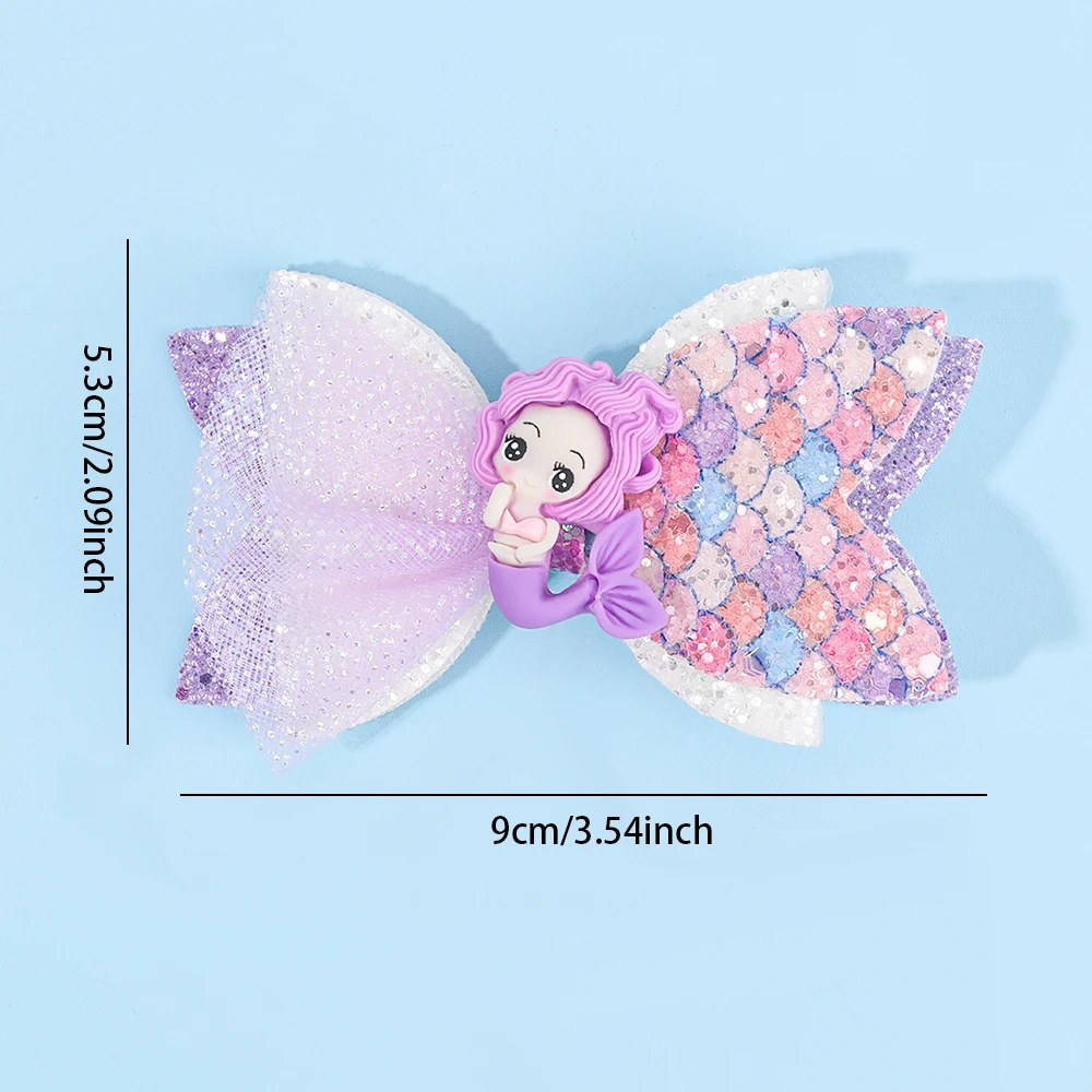 2Pcs Rainbow Unicorn Cartoon Hair Clip Kawaii Sweet Pastel Glitter Bow Hairpin For Girls & Kids Headwear Children's Accessories