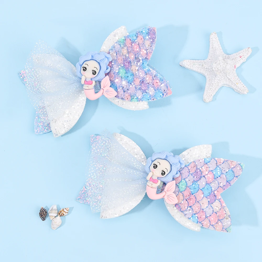 2Pcs Rainbow Unicorn Cartoon Hair Clip Kawaii Sweet Pastel Glitter Bow Hairpin For Girls & Kids Headwear Children's Accessories