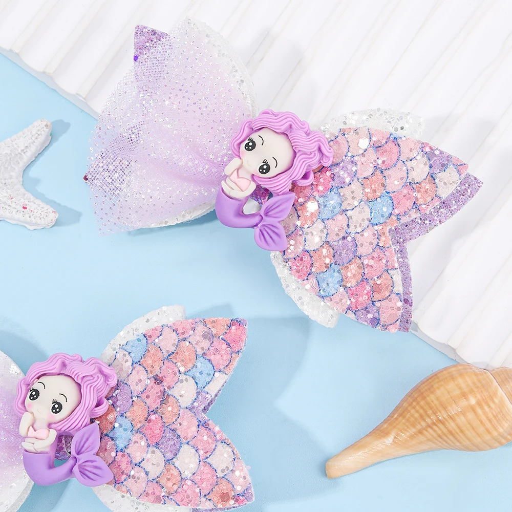 2Pcs Rainbow Unicorn Cartoon Hair Clip Kawaii Sweet Pastel Glitter Bow Hairpin For Girls & Kids Headwear Children's Accessories