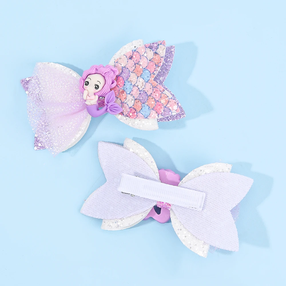 2Pcs Rainbow Unicorn Cartoon Hair Clip Kawaii Sweet Pastel Glitter Bow Hairpin For Girls & Kids Headwear Children's Accessories
