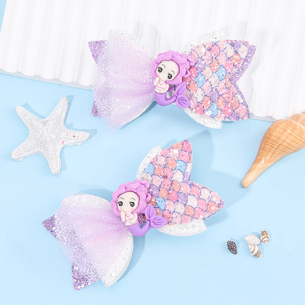 2Pcs Rainbow Unicorn Cartoon Hair Clip Kawaii Sweet Pastel Glitter Bow Hairpin For Girls & Kids Headwear Children's Accessories