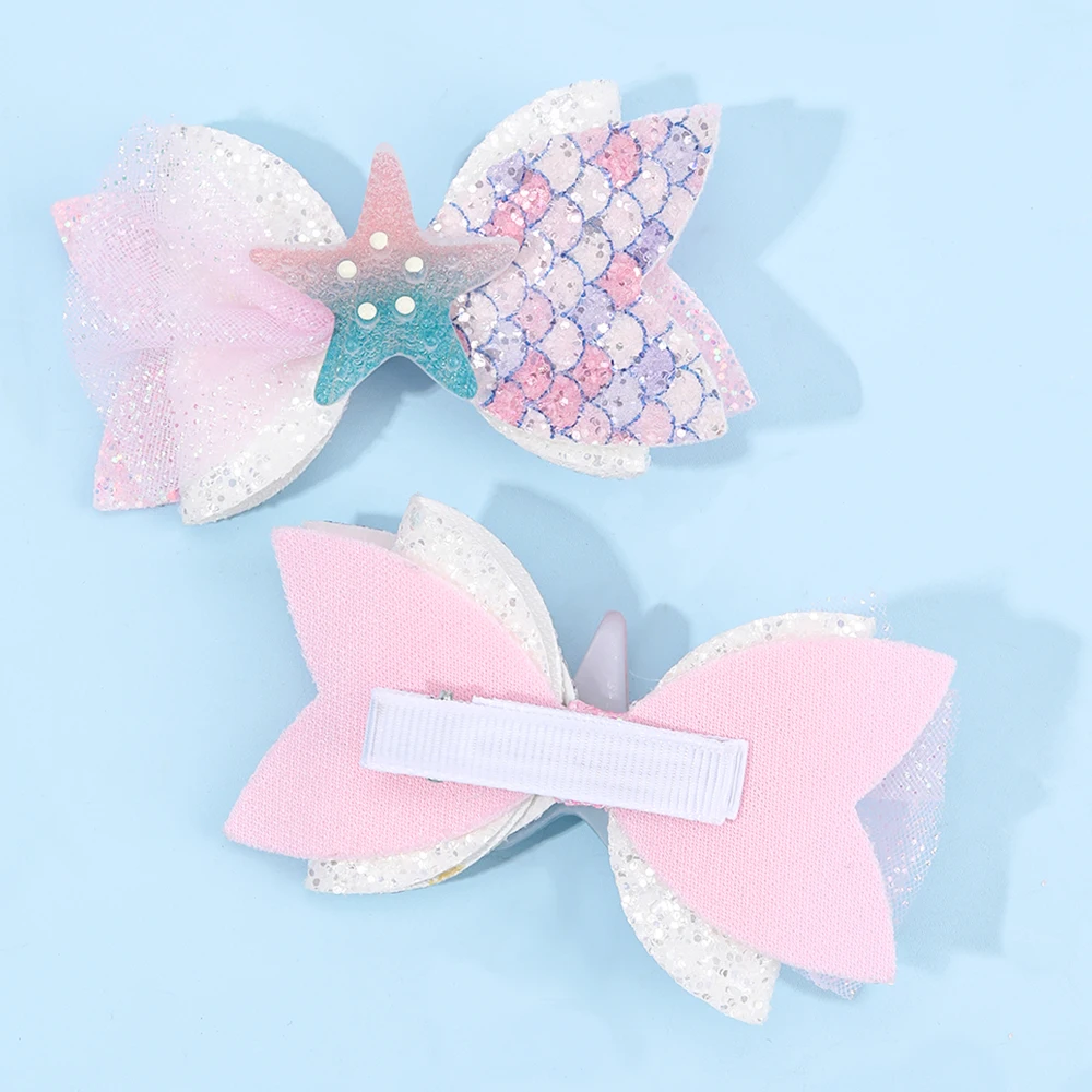 2Pcs Rainbow Unicorn Cartoon Hair Clip Kawaii Sweet Pastel Glitter Bow Hairpin For Girls & Kids Headwear Children's Accessories