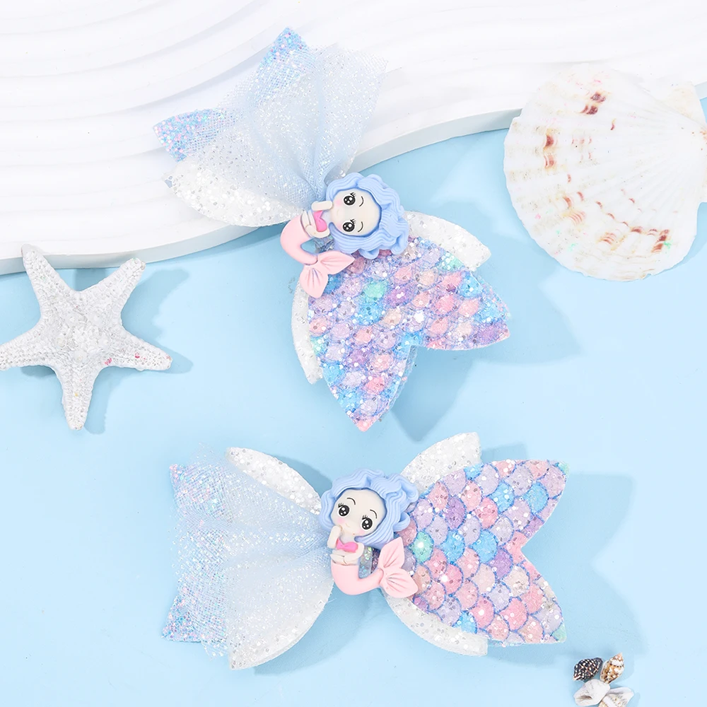 2Pcs Rainbow Unicorn Cartoon Hair Clip Kawaii Sweet Pastel Glitter Bow Hairpin For Girls & Kids Headwear Children's Accessories