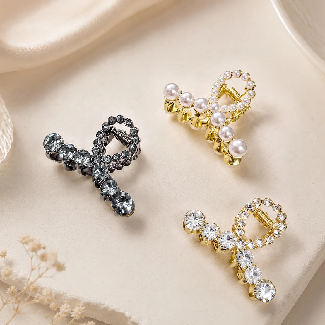 Mini Rhinestone Hair Claw Clip, Pearl Hair Clip, Korean Hair Accessories, Small Strong Hold Hair Claw, Elegant Crystal Hair Clip
