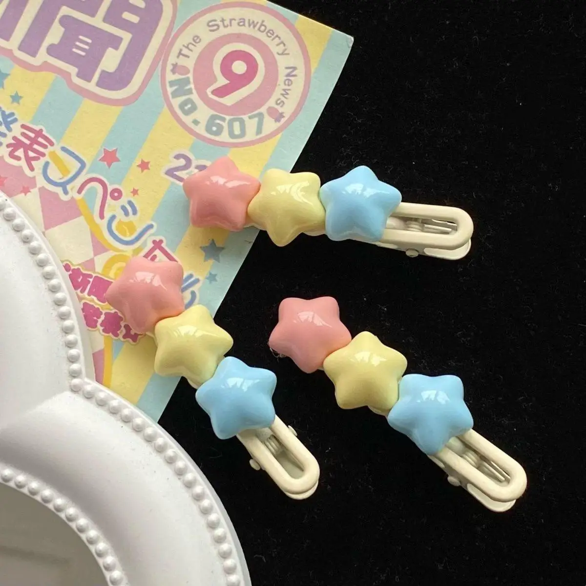 Pastel Star Hair Clips Cute 3 Color Kawaii Barrettes for Girls Long Wavy BB Hairpins for Side Bangs Aesthetic Hair Accessories