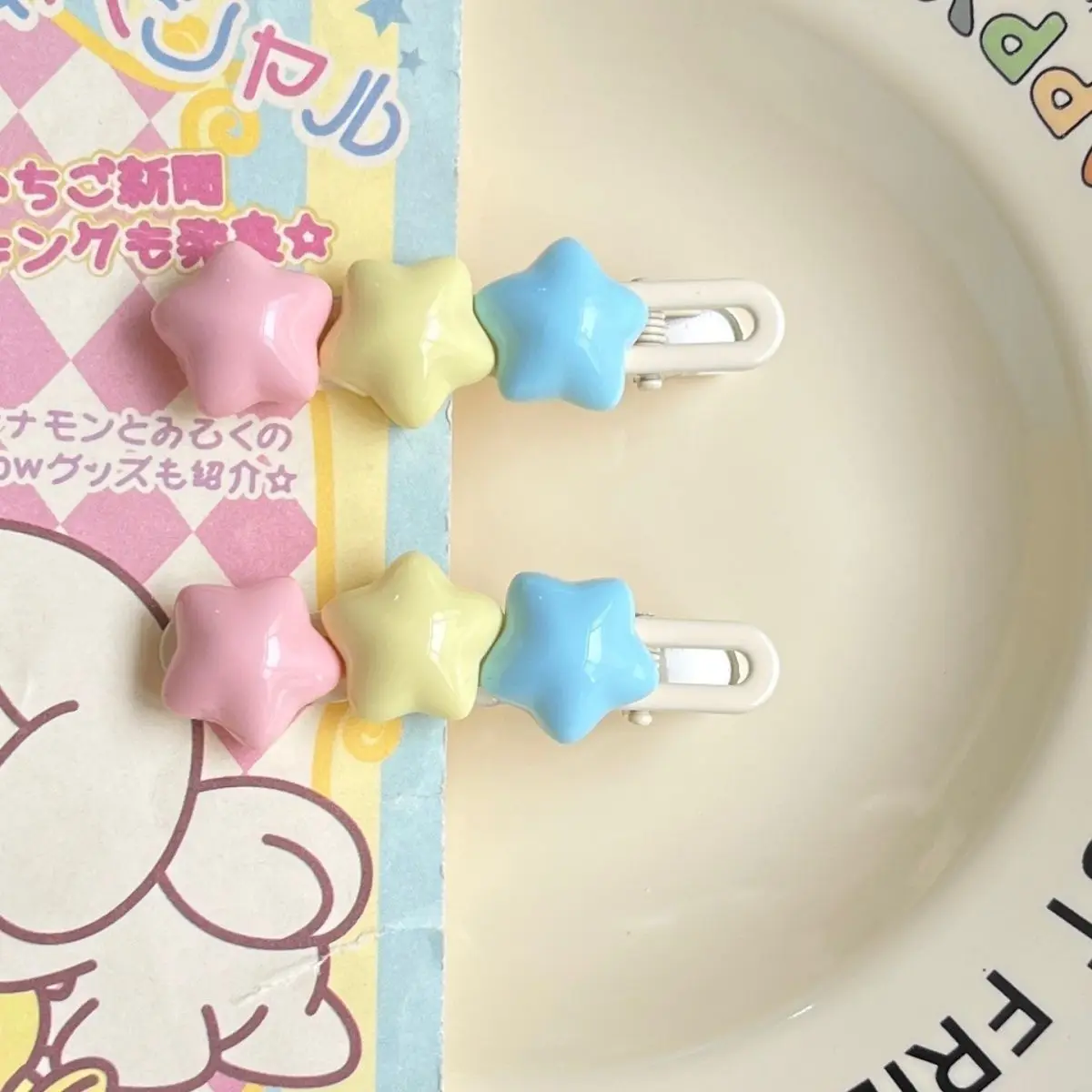 Pastel Star Hair Clips Cute 3 Color Kawaii Barrettes for Girls Long Wavy BB Hairpins for Side Bangs Aesthetic Hair Accessories