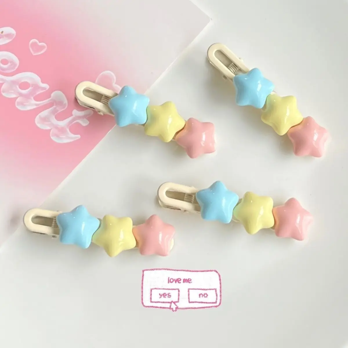 Pastel Star Hair Clips Cute 3 Color Kawaii Barrettes for Girls Long Wavy BB Hairpins for Side Bangs Aesthetic Hair Accessories
