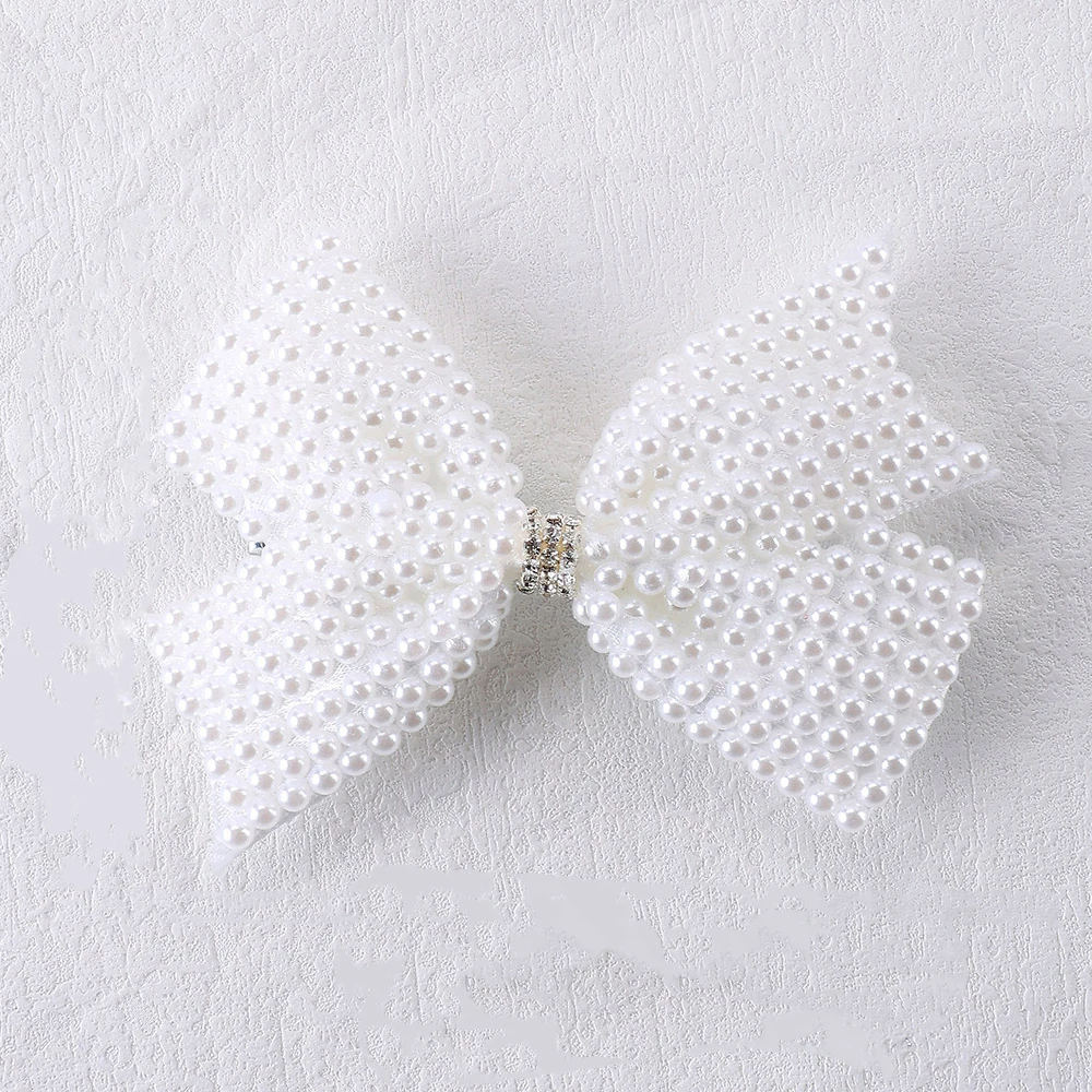 Trendy White Pearls Bow Hair Clips Sweet Beads Rhinestone Hairpin Bownot Barrette For Girl Children Korean Headdress Accessories