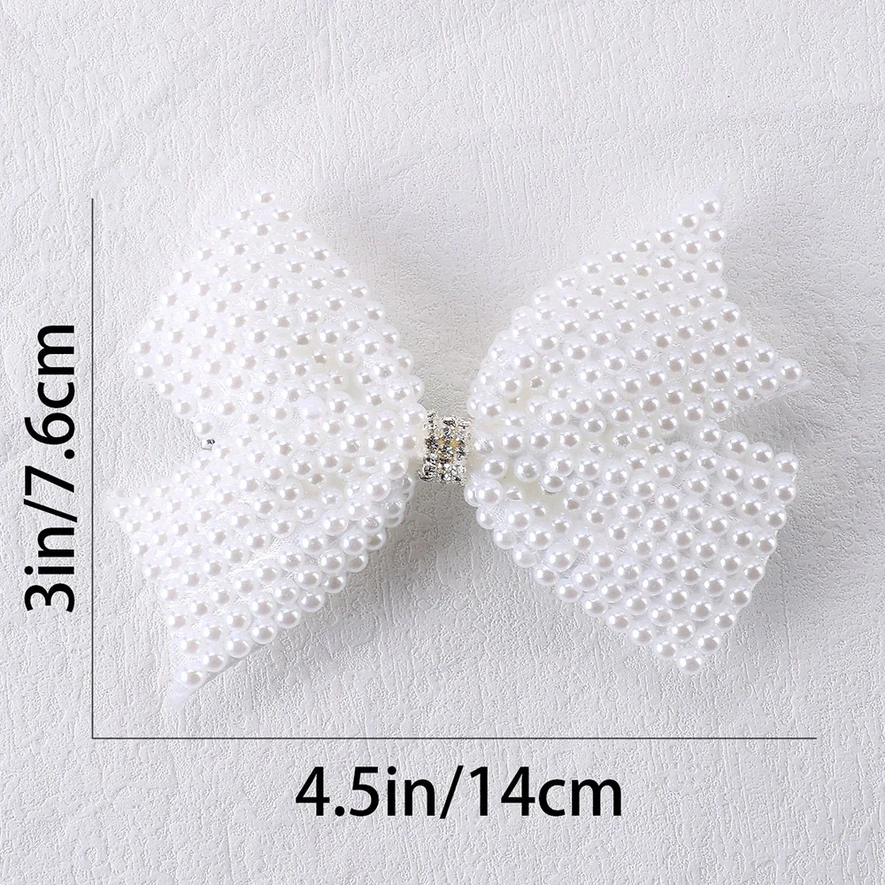 Trendy White Pearls Bow Hair Clips Sweet Beads Rhinestone Hairpin Bownot Barrette For Girl Children Korean Headdress Accessories