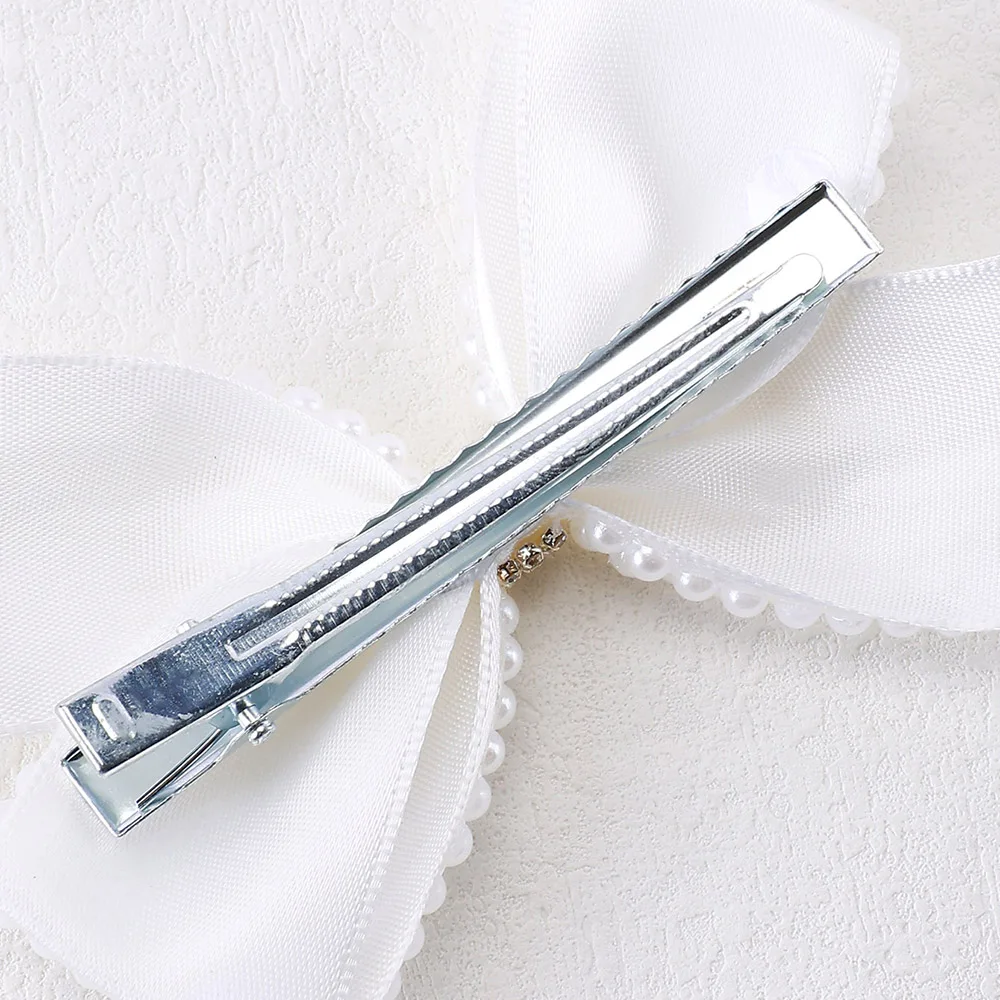 Trendy White Pearls Bow Hair Clips Sweet Beads Rhinestone Hairpin Bownot Barrette For Girl Children Korean Headdress Accessories
