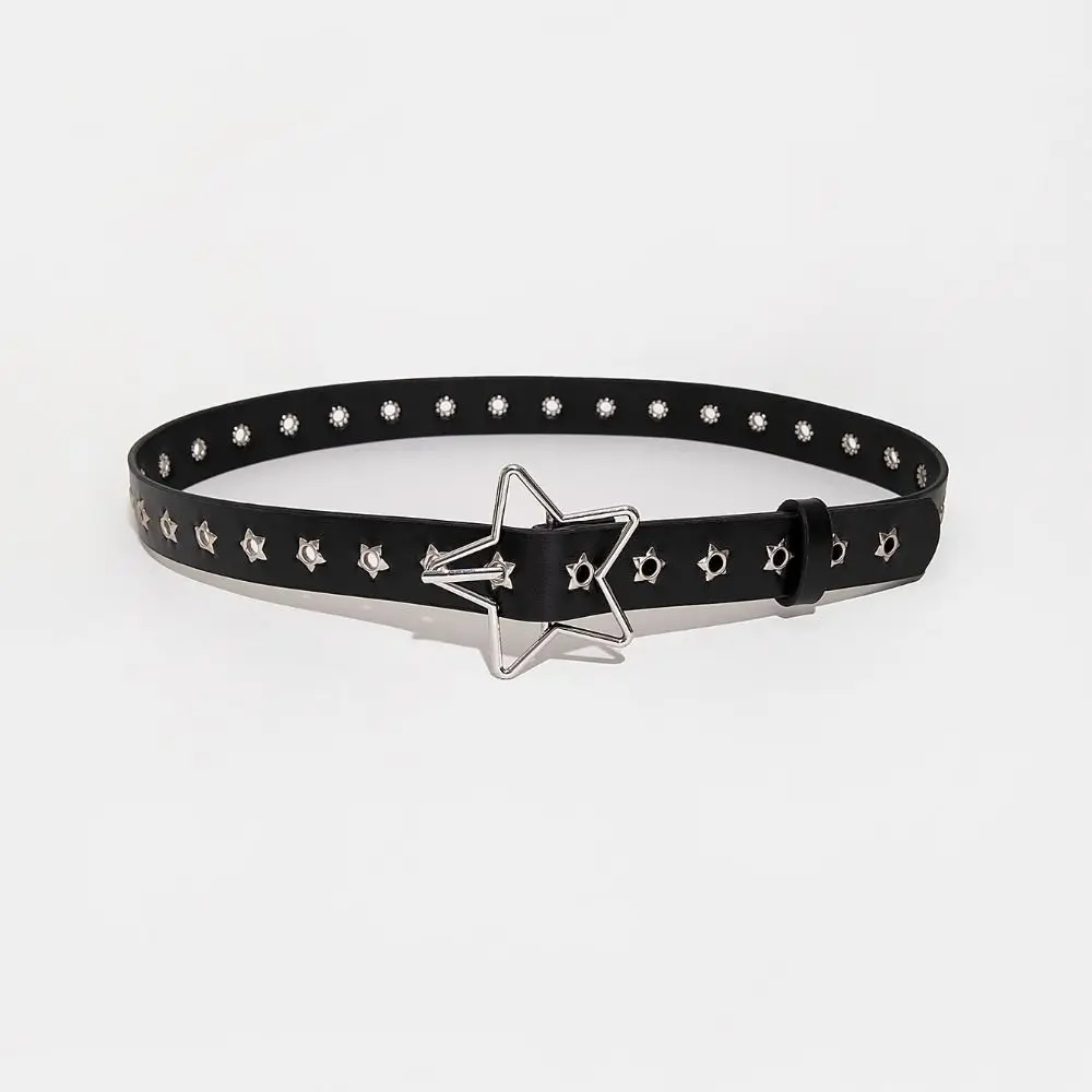 Punk Pentagram Rivet Belts For Men Women Star Eyelet Grommet Waist Strap Adjustable Waist Belt Double Pin Buckle Y2k Style Belts