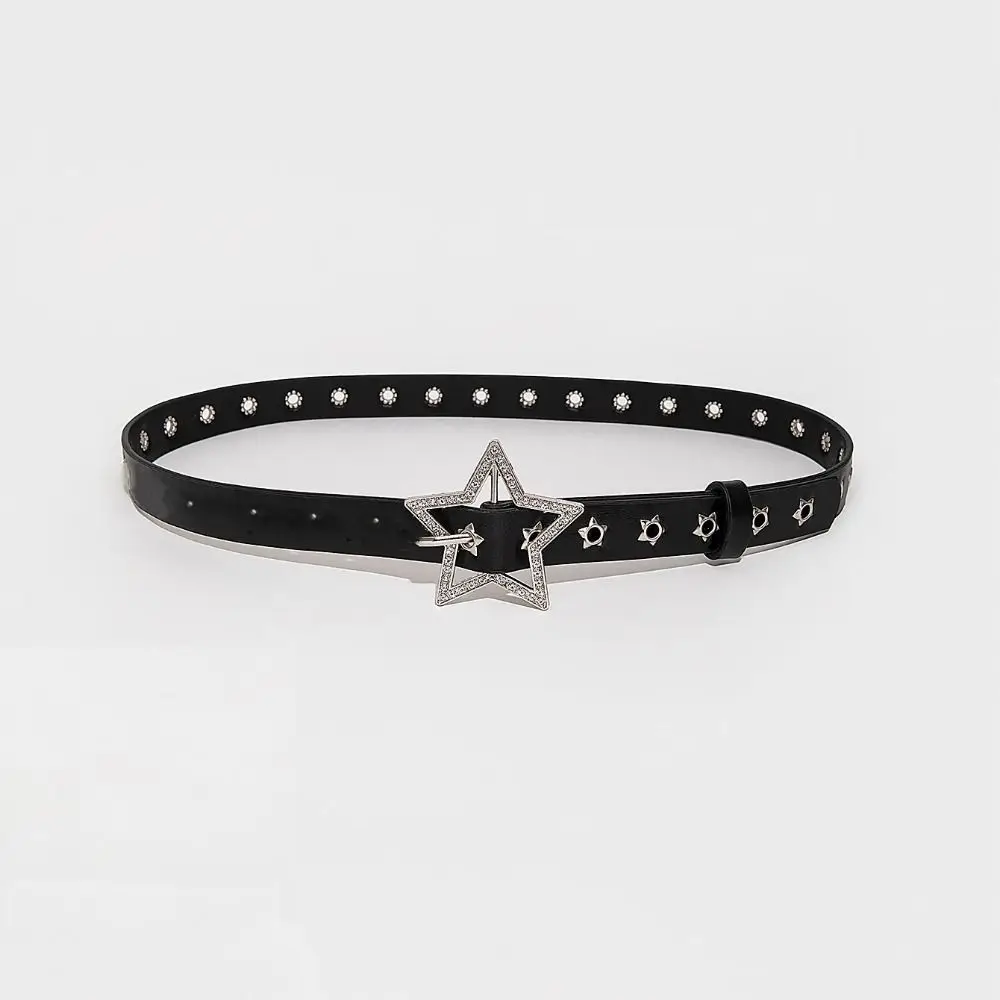 Punk Pentagram Rivet Belts For Men Women Star Eyelet Grommet Waist Strap Adjustable Waist Belt Double Pin Buckle Y2k Style Belts