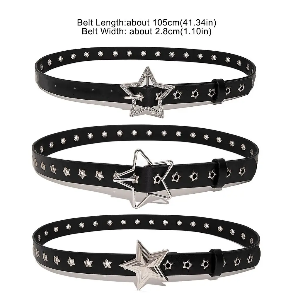 Punk Pentagram Rivet Belts For Men Women Star Eyelet Grommet Waist Strap Adjustable Waist Belt Double Pin Buckle Y2k Style Belts