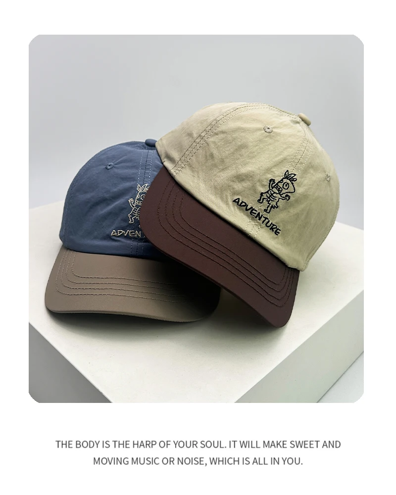 New Unisex Cartoon Color Block Letter Embroidery Baseball Hats Breathable Short Eave Sunshade Peaked Caps Versatile Quick Drying