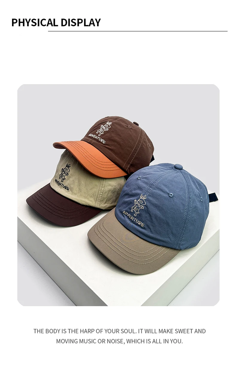 New Unisex Cartoon Color Block Letter Embroidery Baseball Hats Breathable Short Eave Sunshade Peaked Caps Versatile Quick Drying