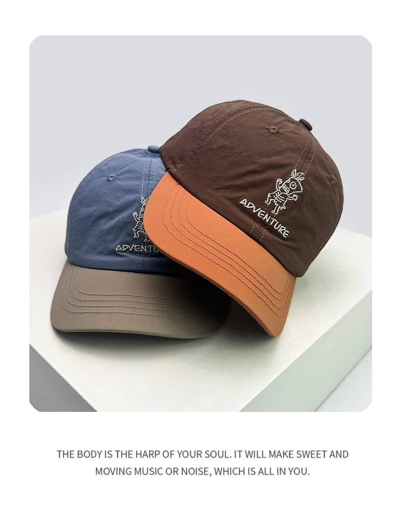 New Unisex Cartoon Color Block Letter Embroidery Baseball Hats Breathable Short Eave Sunshade Peaked Caps Versatile Quick Drying