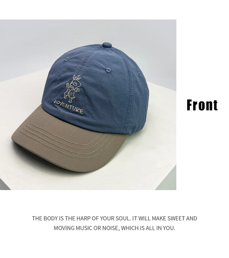 New Unisex Cartoon Color Block Letter Embroidery Baseball Hats Breathable Short Eave Sunshade Peaked Caps Versatile Quick Drying