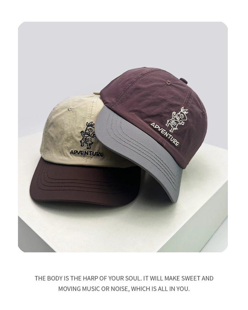 New Unisex Cartoon Color Block Letter Embroidery Baseball Hats Breathable Short Eave Sunshade Peaked Caps Versatile Quick Drying
