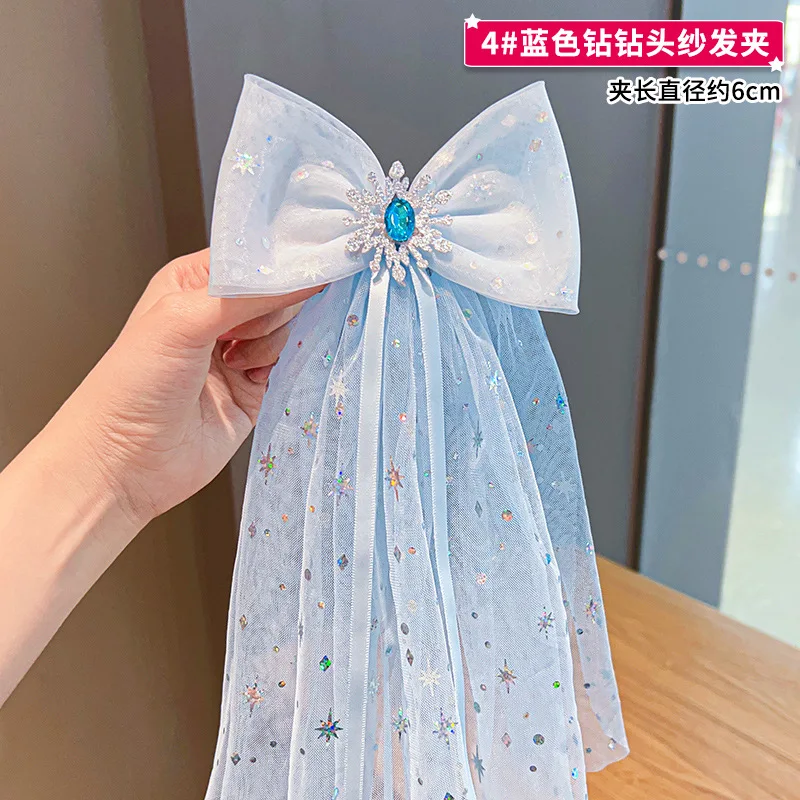 Travel with Crown Head Children's Veil Hairpin Birthday Photo Hair Accessories Girls Princess Bow Streamer Hairpin