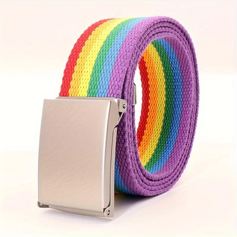 Rainbow Pride Canvas Belt with Square Buckle - Versatile & Stylish for Jeans