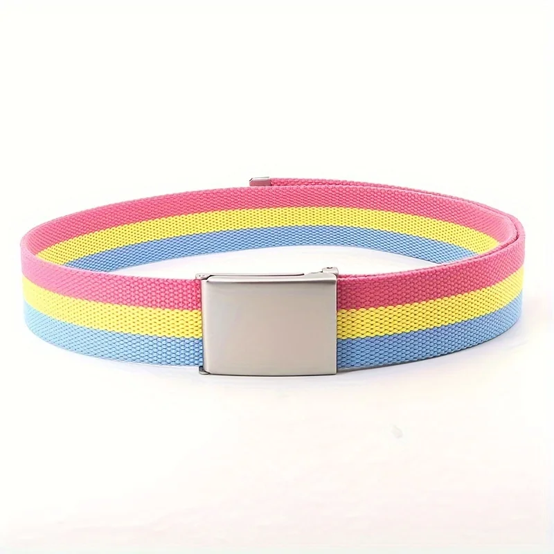 Rainbow Pride Canvas Belt with Square Buckle - Versatile & Stylish for Jeans