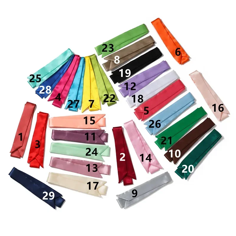 Red Scarf Long Imitation Silk Satin Ribbon Hairbands Women Neck Wrap Kerchief Foulard Narrow Small Bag Handle Scarves Tie