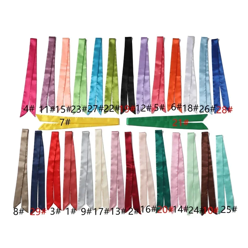 Red Scarf Long Imitation Silk Satin Ribbon Hairbands Women Neck Wrap Kerchief Foulard Narrow Small Bag Handle Scarves Tie